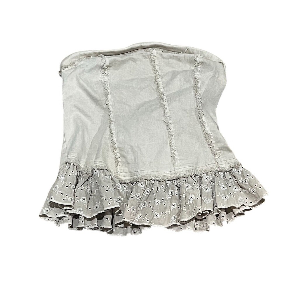 Kimchi Blue Strapless Corset Tube Top Womens M Light Wash Blue Eyelet